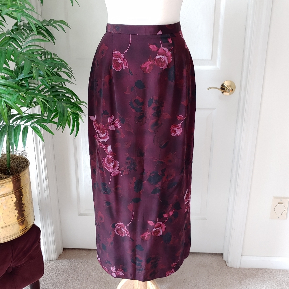 Floral Rose Maxi Skirt with Slit Pink Size 10